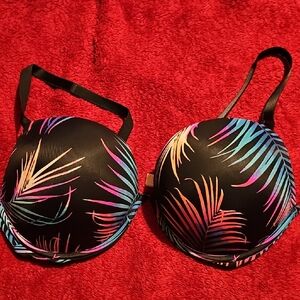 PINK Victoria's Secret Black Bra with Multicolor Palm Design